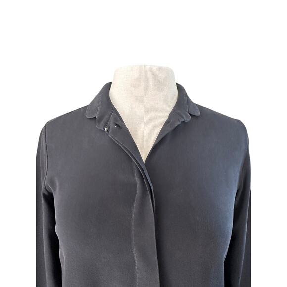 Vintage Chloe Silk Soft Black Bell Sleeve Oversized Tunic Button Down Blouse XS - Picture 6 of 13